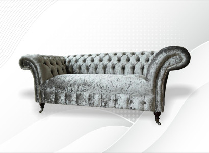 Sofa 2 Seater Chesterfield Couch Upholstery Velvet fabric Two-seater Velvet Gray Silver